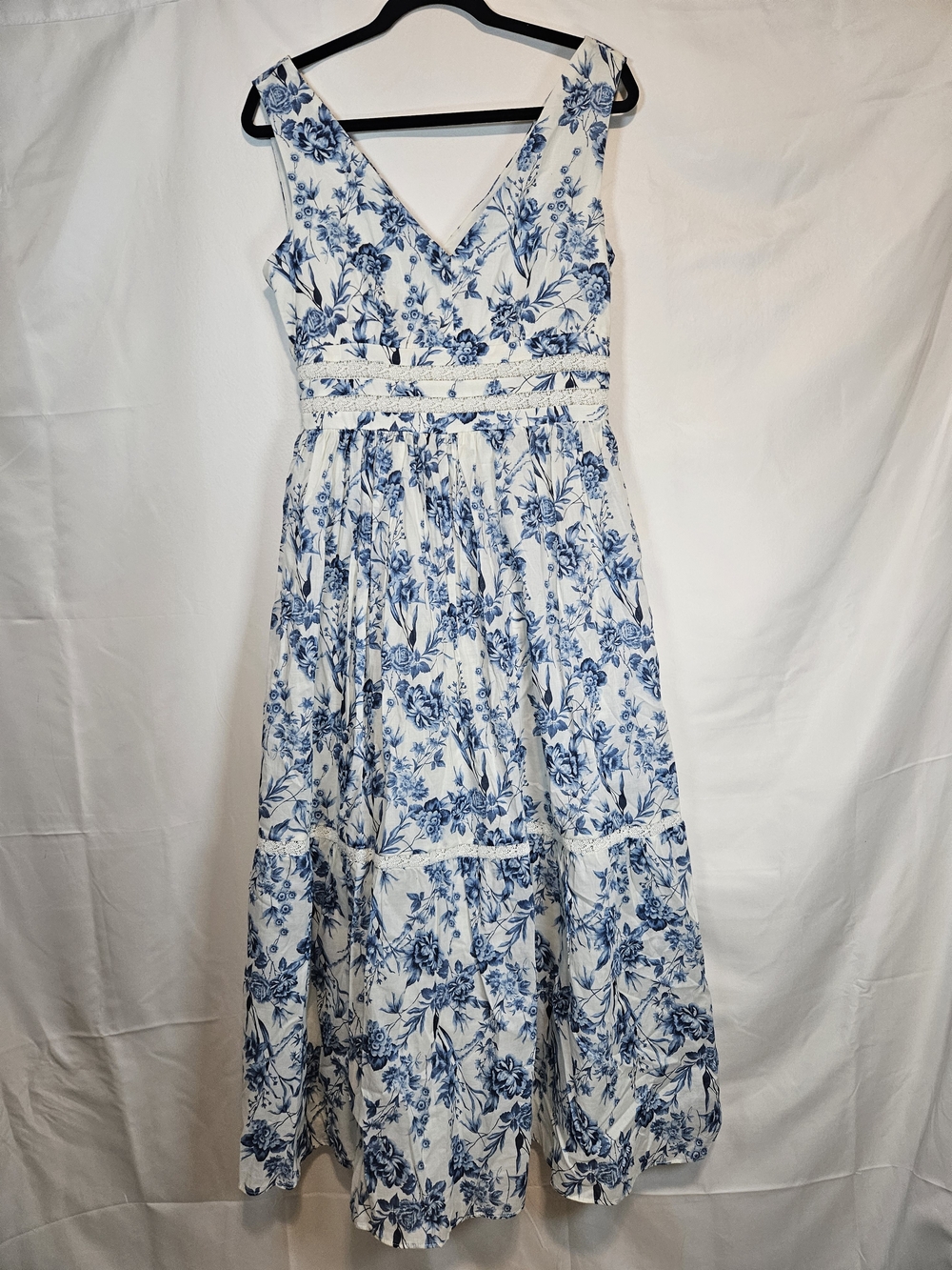 Taylor White Maxi Dress with Blue Floral Print